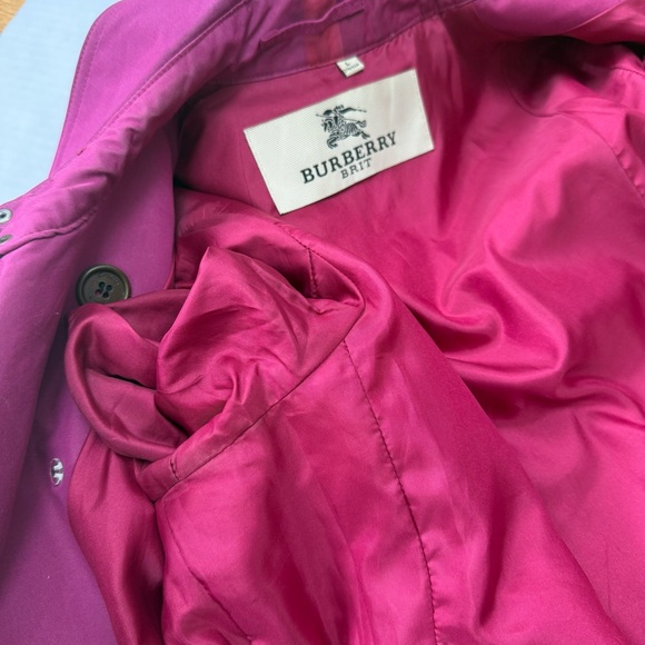 Burberry Brit Women's Pink and Purple Plaid Trench Coat, Size L - Picture 15 of 16